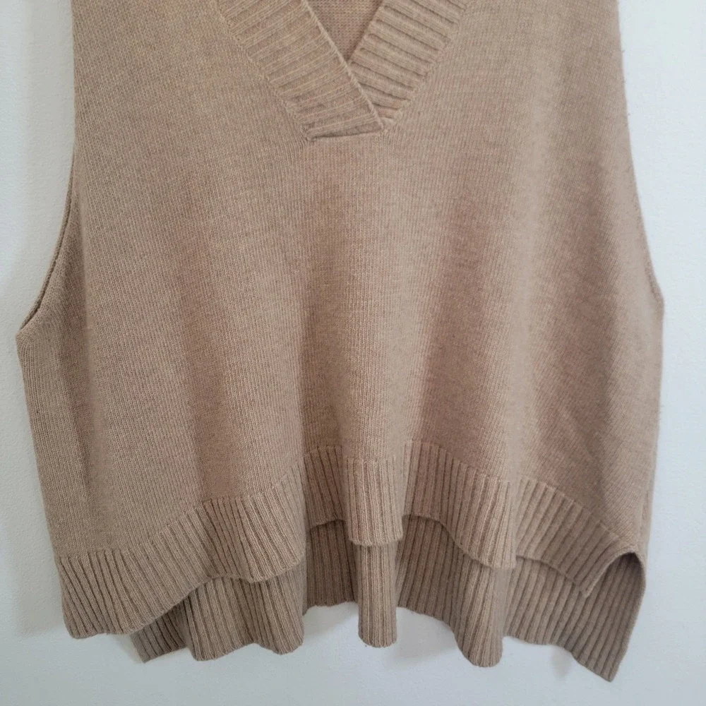 Free People Oversize Vest Medium Loose Fit Baggy V-Neck Wool Baggy Brown Sweater